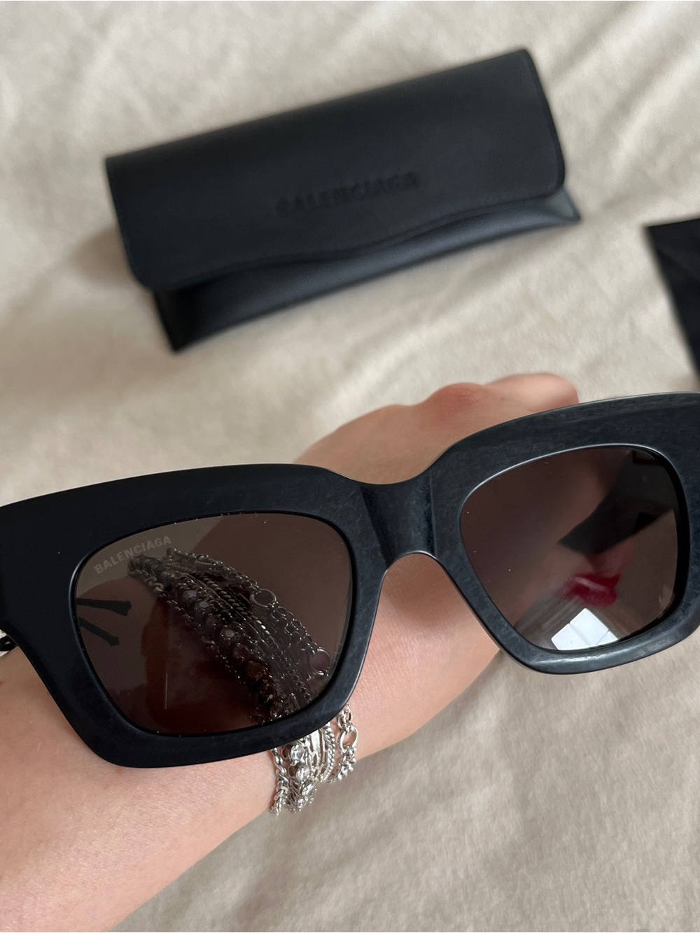 Balenciaga Square-Frame Acetate Sunglasses Black Womens BB0234S NWT - Picture 13 of 15